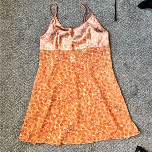 Vintage Y2K Elegant Orange Patterned Mini Slip Dress